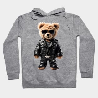 Leather Biker Teddy Bear Hoodie